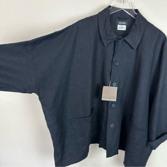 Eskander Black Linen Coat Button Down Oversized Artsy Lagenlook New Size 0 - Picture 7 of 8